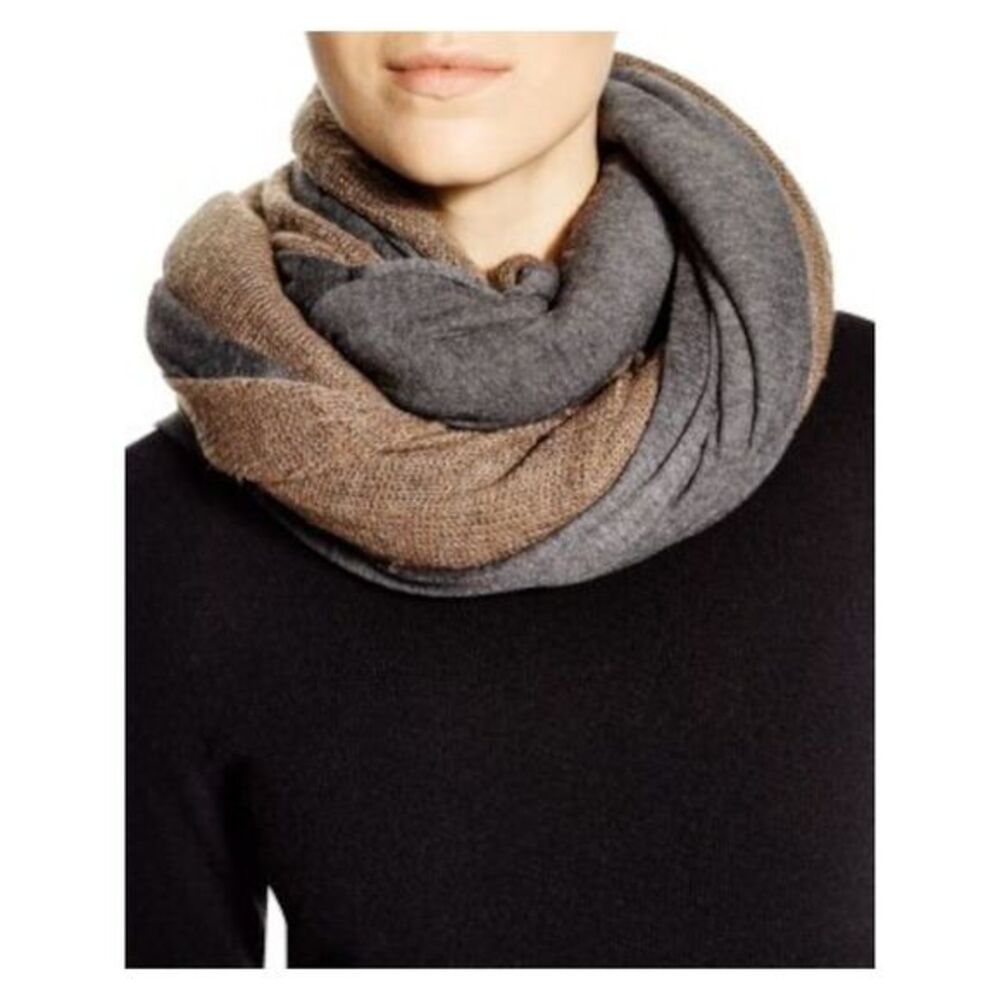 DONNI CHARM Womens Beige Gray Cotton Mixed Media Colorblock Neck warmer Scarf